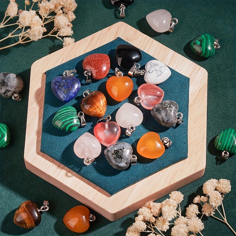 20 Pcs Heart Shaped Stone Pendants Chakra Beads DIY Crystal Charms