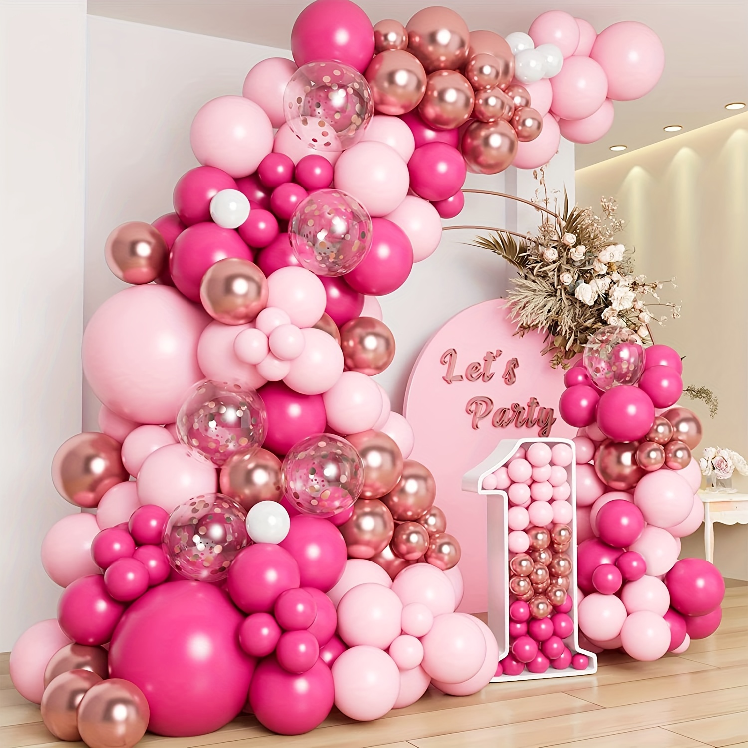 Ballons rose vif et rose bébé 12 pouces 60 pcs ballons confettis