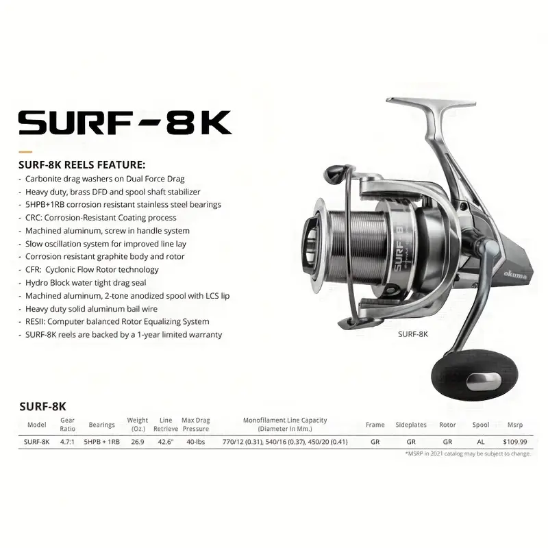* Surf-8K Baitfeeder Reel - Long Casting Carp Spinning Reel with 5+1BB and  SeaWater Resistance