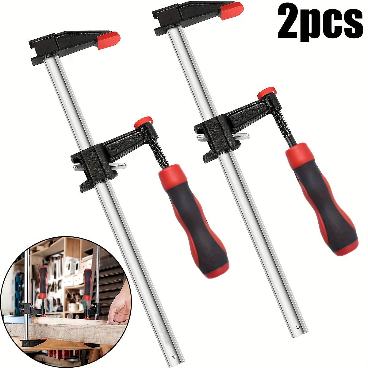 

2pcs Clamps Set, 10'' Quick-adjust Wood Clamps With 3" Throat, 500 Lbs , Table Clamp Quick Release F Clamps For Woodworking, Adjustable Height, No Required