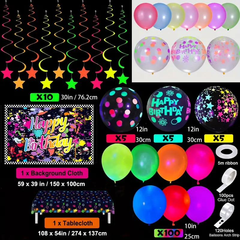 UV Neon Glow Party Supplies Glow in the Dark Streamers Paper Garland  Birthday Banner Balloon Fluorescent Stars Glow Party Decor