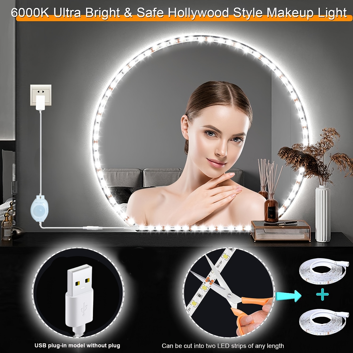 Led Vanity Mirror Light Strip Dc5v Usb Flexible Led Light - Temu United  Kingdom