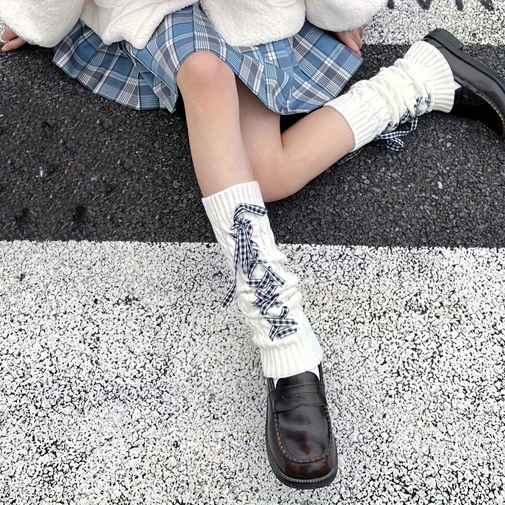 Strappy Rib knit Leg Warmers Cute match Knee High Socks - Temu