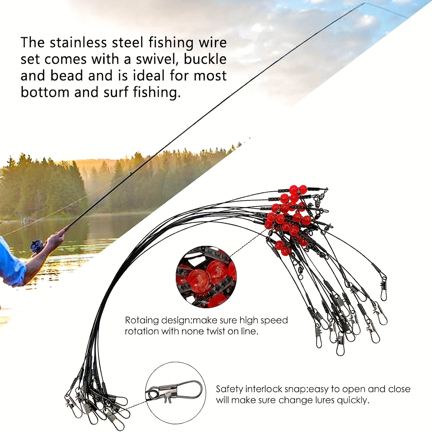 YOTO 20pcs Steel Fishing Leaders Wire丨125LB Heavy Duty Saltwater