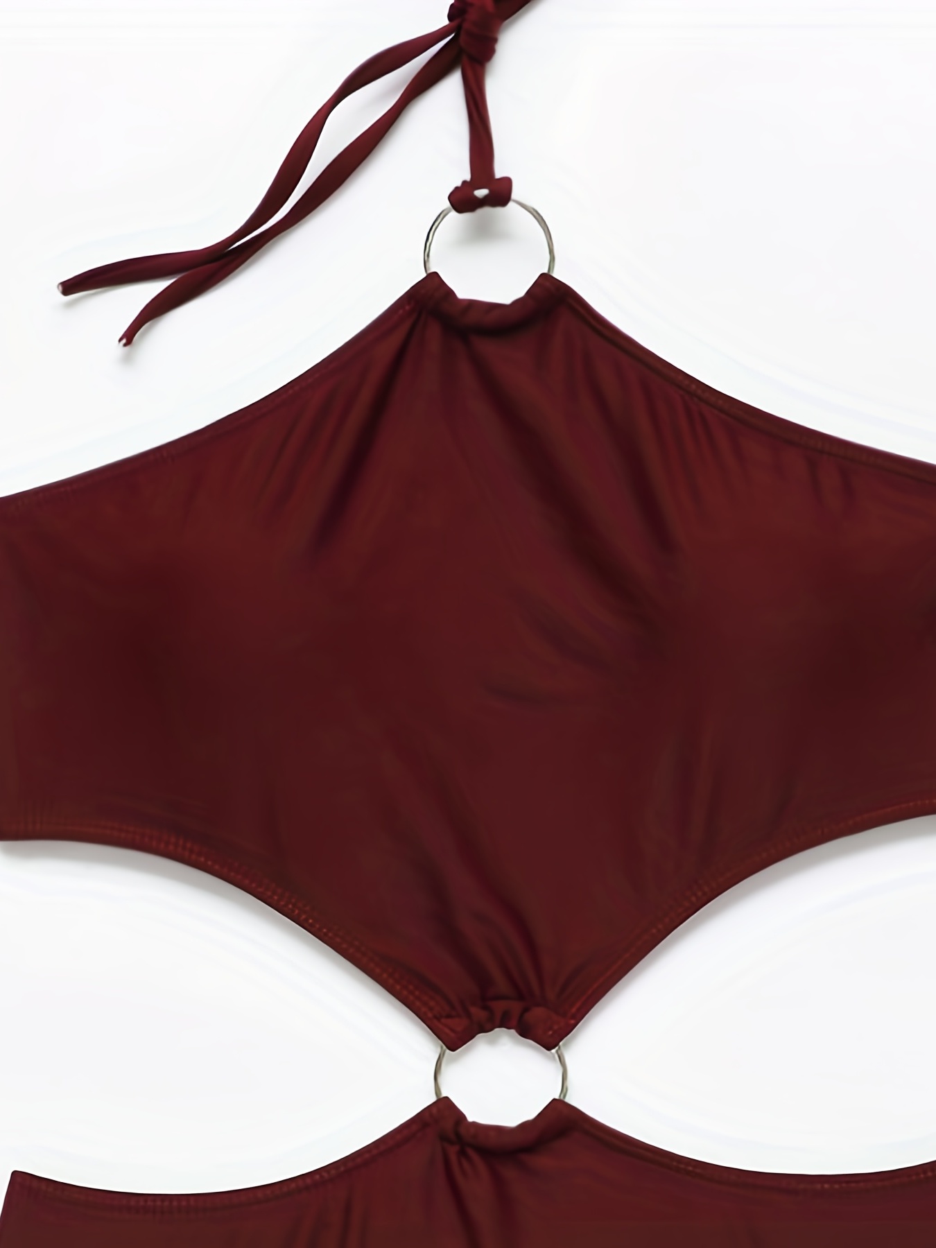 Ringlinked One Piece Swimsuit, Solid Color Cut Out Halter Neck High