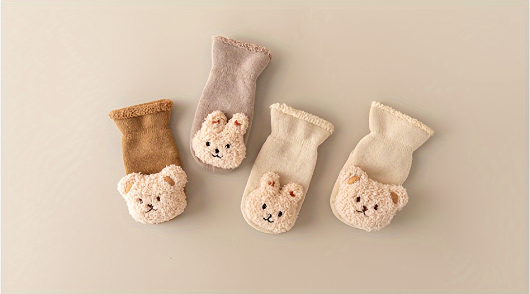 Newborn Baby Socks Winter Thickened Baby Fleece Warm Mid-Calf Socks Cartoon Non-Slip Learning Floor Socks