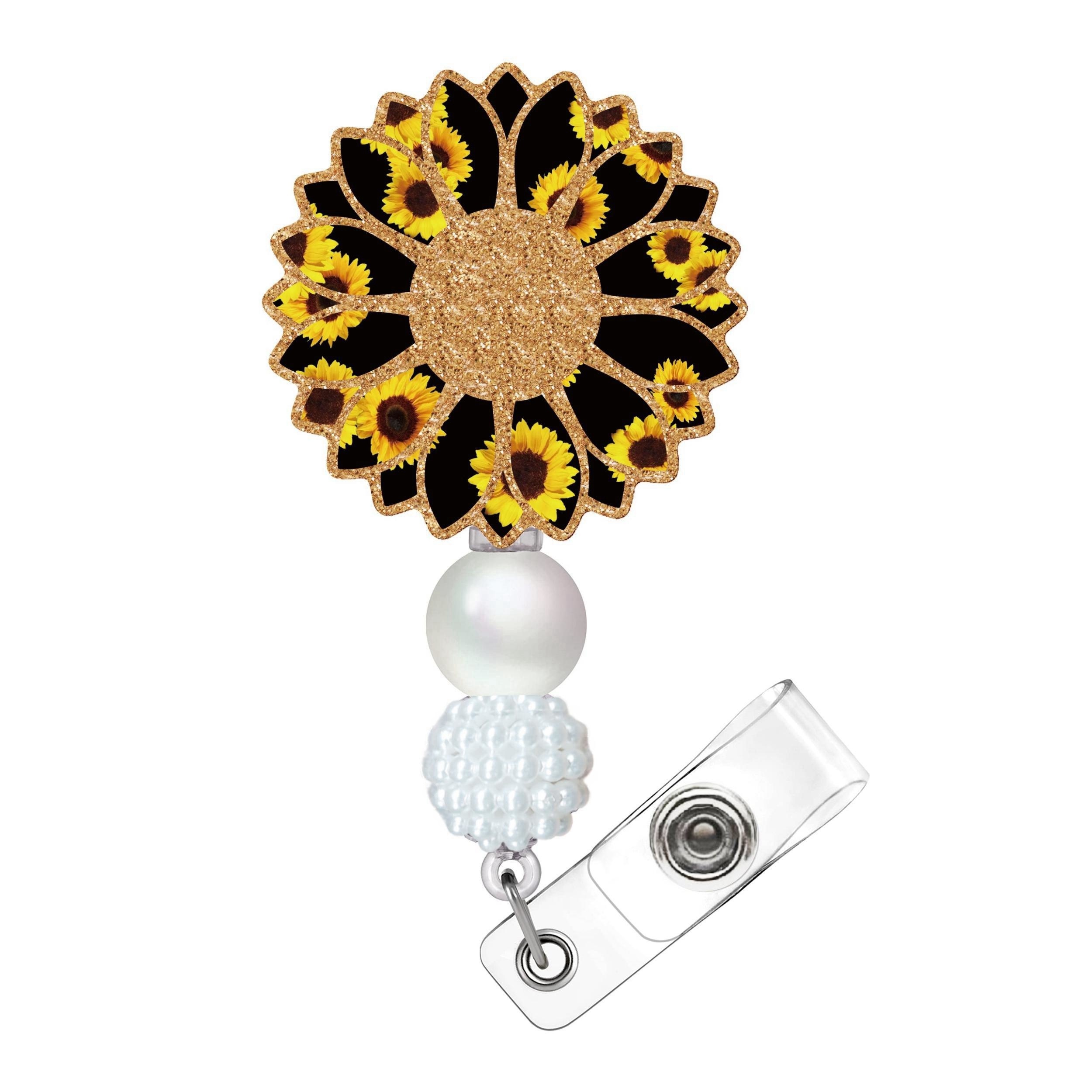 Gold Black Flower Badge Clip Black Nursing Badge Reels with