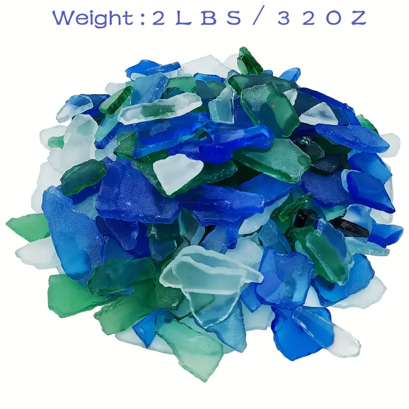 6 Oz, Sea Glass For Crafts Seaglass Pieces Decor, Flat Frosted Vase Filler  Crushed Beach Wedding Party Decor, Home Aquarium Decor Blue White Green