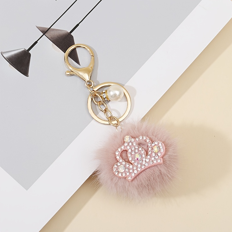 Cute Sequins Crown Pompom Handbag Key Pendant, Faux Fur Fluffy Ball Bag  Accessorise, Fashion Bag Purse Car Pendants Decoration - Temu