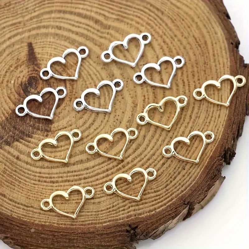 

50pcs Golden And Silver Heart Pendant Connector 2 Color Retro Love Hollow Charms Link Suitable For Peach Heart Jewelry Making Connection Accessories Valentine's Day