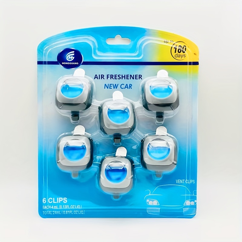 6pcs New Car Scent Air Freshener Clip (Sky Blue), 0.14oz Each, Long Lasting  Up To 180 Days Car Refresher Odor Eliminator