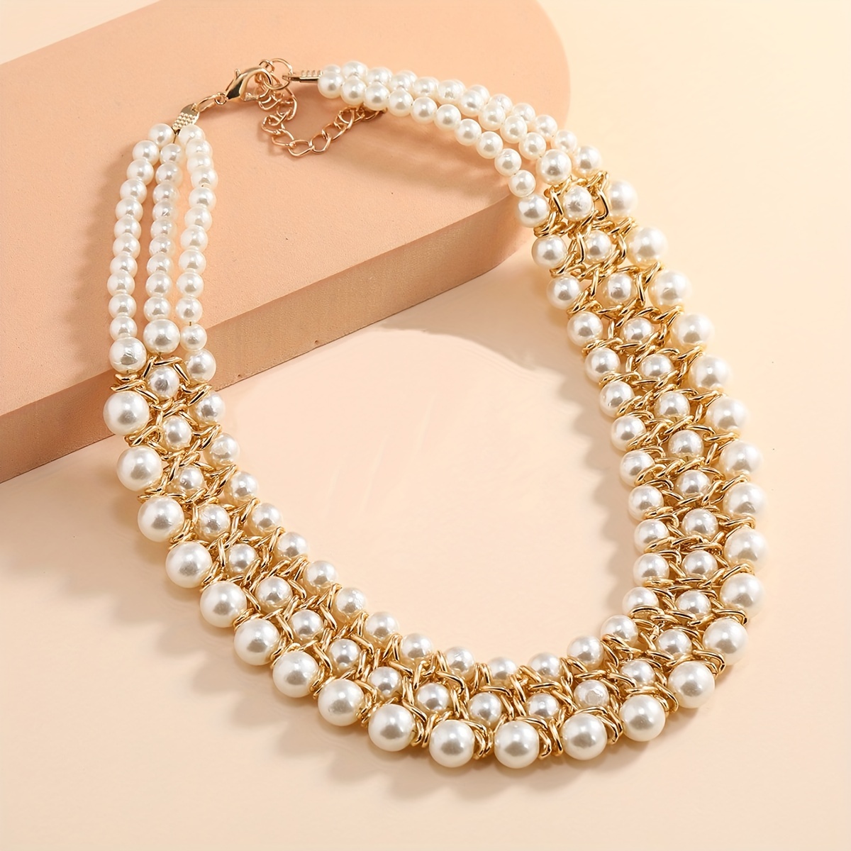 Baroque Style Three Row Faux Pearl Chunky Chain Necklace - Temu Republic of  Korea