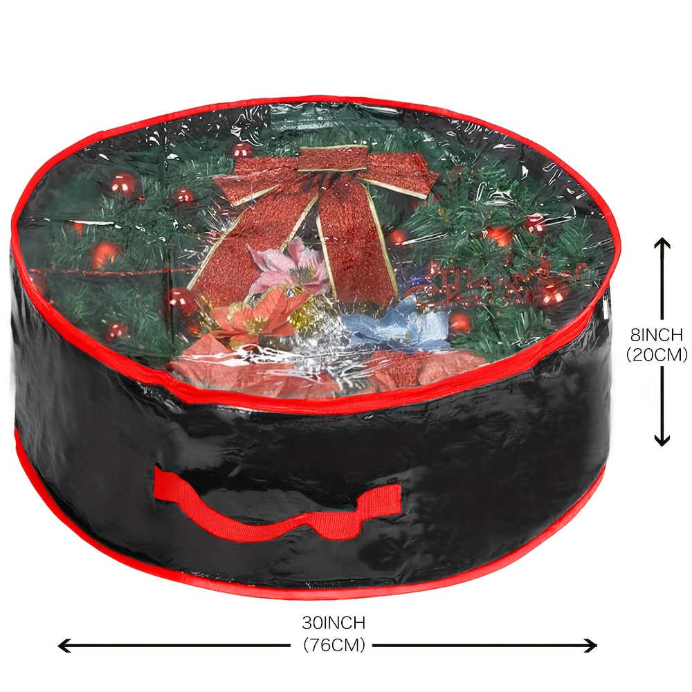 TEMU A Storage Bag For Christmas Wreaths Made Of Plastic, Designed For Holding Wreaths And Christmas Decorations. It Features A Transparent Window,