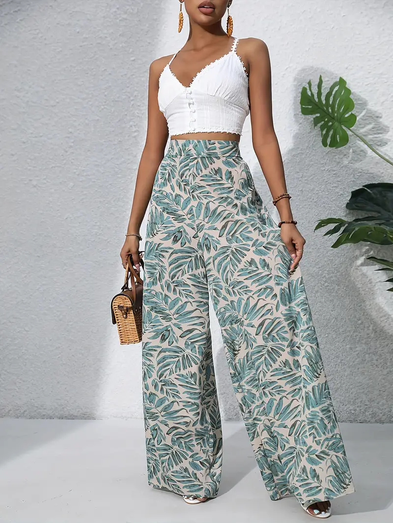 Summer Wide Leg Elastic Waist Pants, Women's Casual Summer Pants Floral  Beach Pants High Waist Boho Pants with Pockets Todays Daily Deals Of The  Day Prime Today Only 10.00 And Under Items #