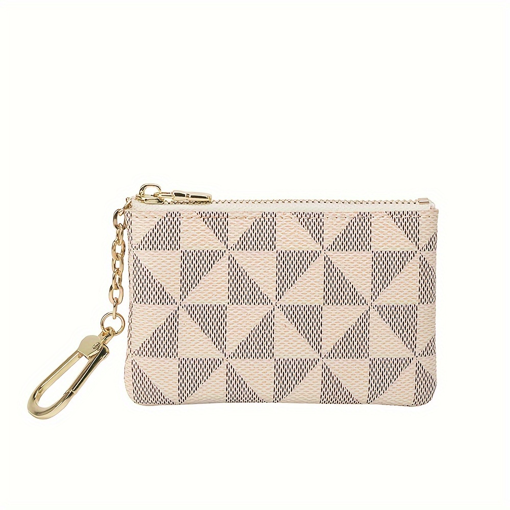 Mini Geometric Pattern Printed Coin Purse With Chain & Key Ring