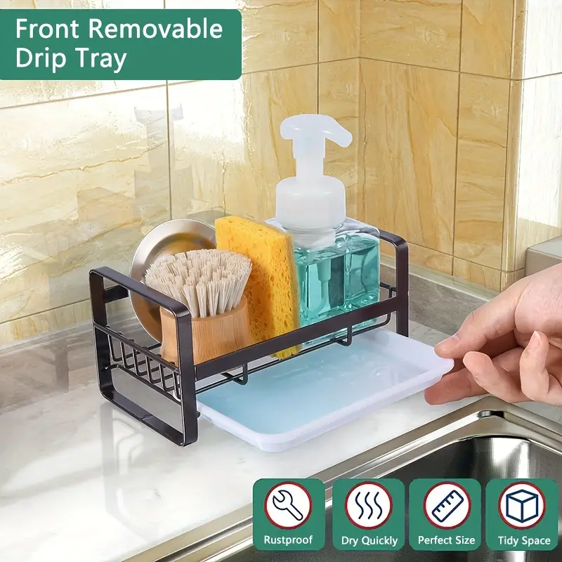 Kitchen Sink Caddy, Sponge Holder, Sink Organizer For Kitchen Sink Counter,  Sponge Caddy Soap Holder With Drain Tray, Dish Drying Rack For Sponge, Brush  And Soap, Kitchen Accessories - Temu