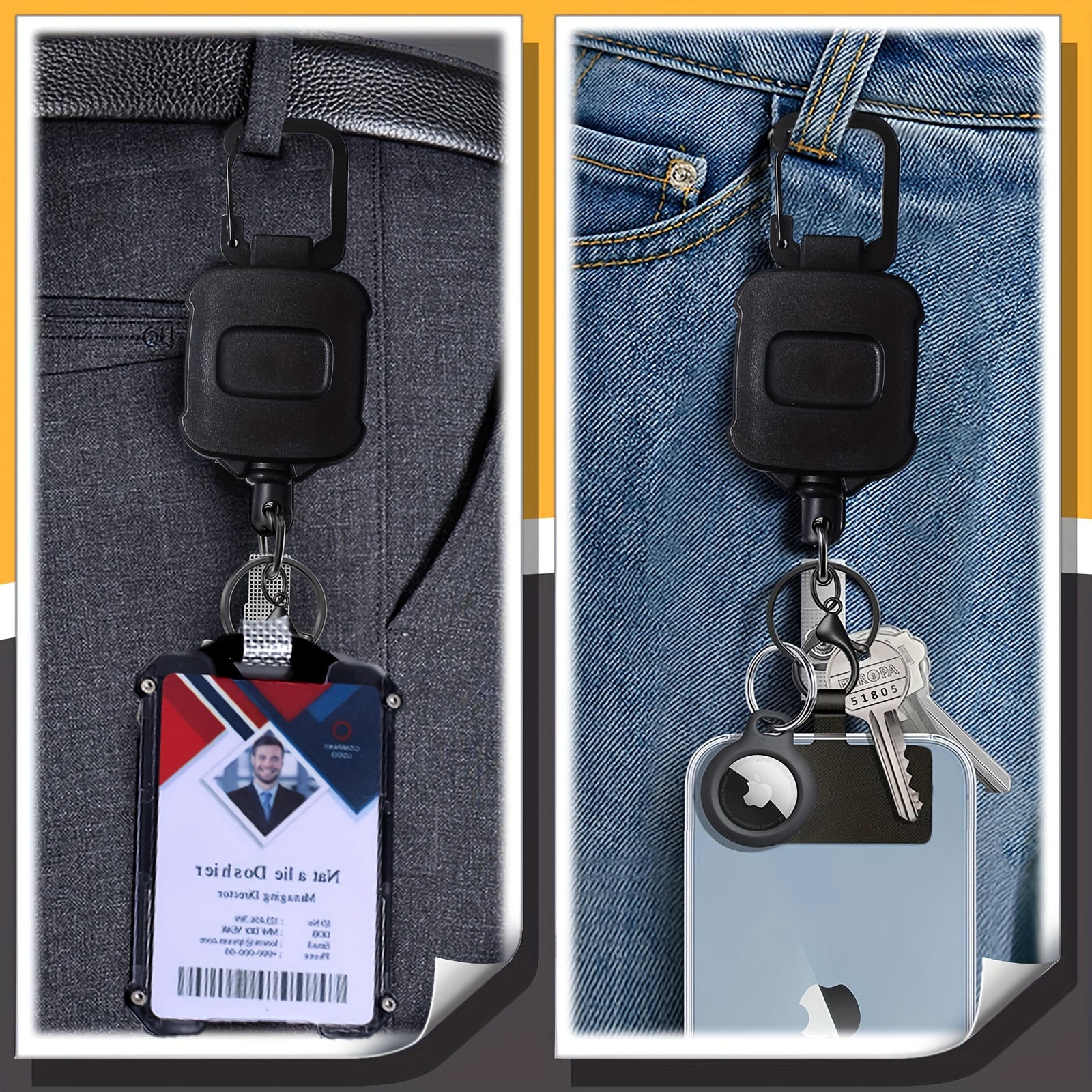 ID Card Case + Heavy Duty Lanyard (Black) + Badge Holder Retractable Reel  Carabiner and Plastic Clip