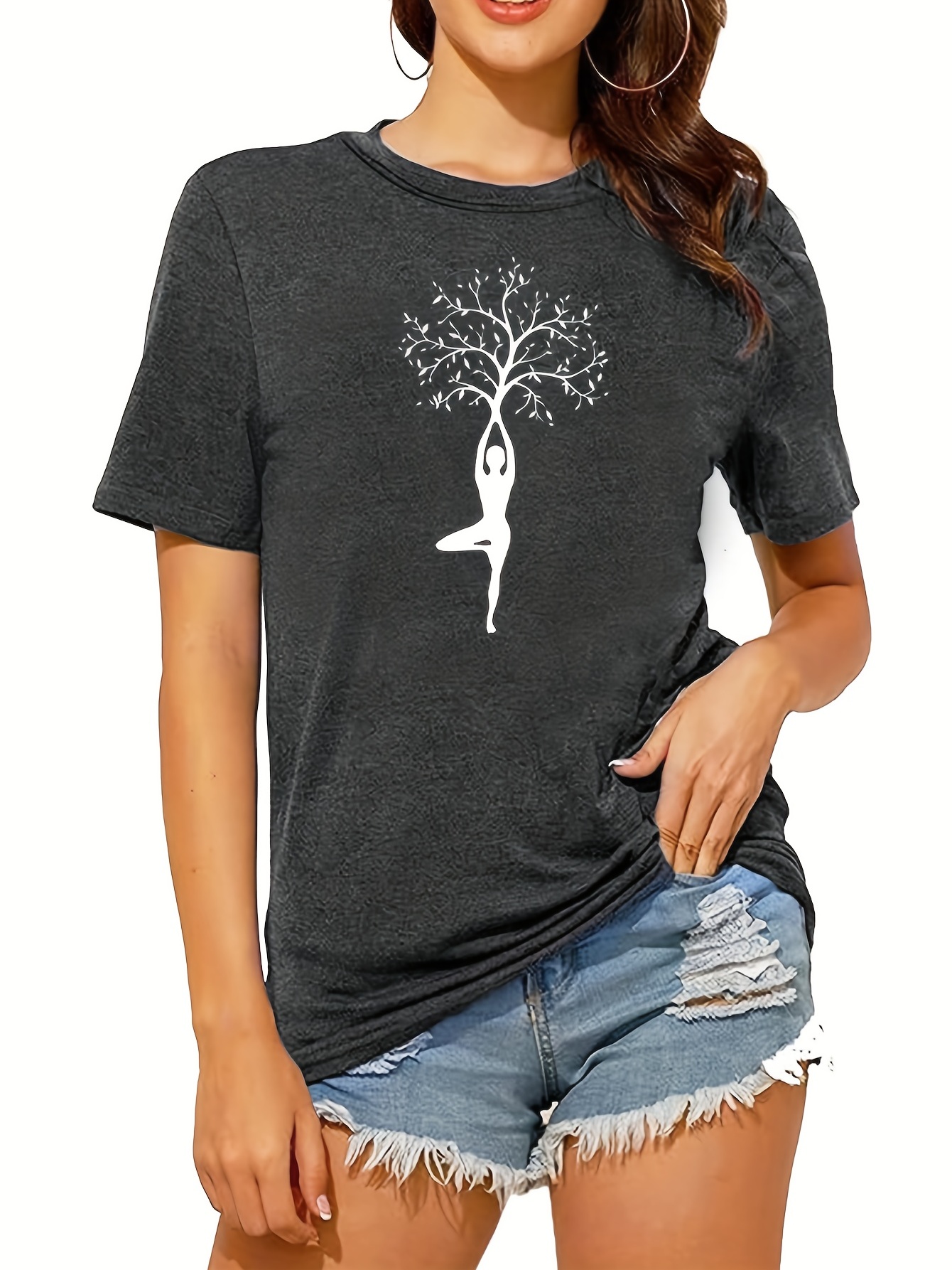 Newest Yoga Tree Print Tshirt Girls Summer Fashion Short Sleeve T
