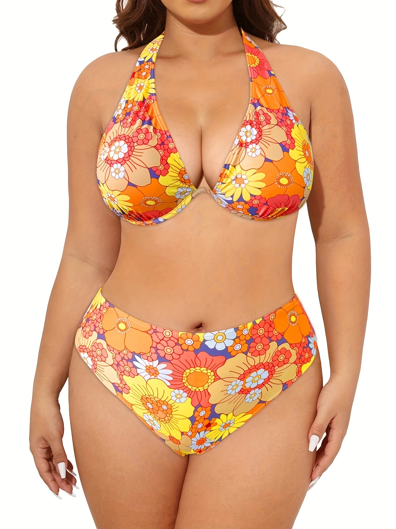 Women Oversized Floral Swimsuit Tankini Set Swimwear Bathing Suit Beachwear