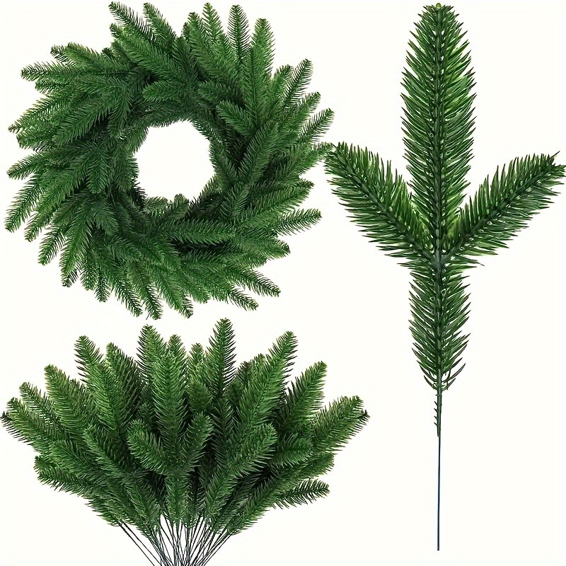 30Pcs Christmas Artificial Pine Needles Branches Green Fake Pine