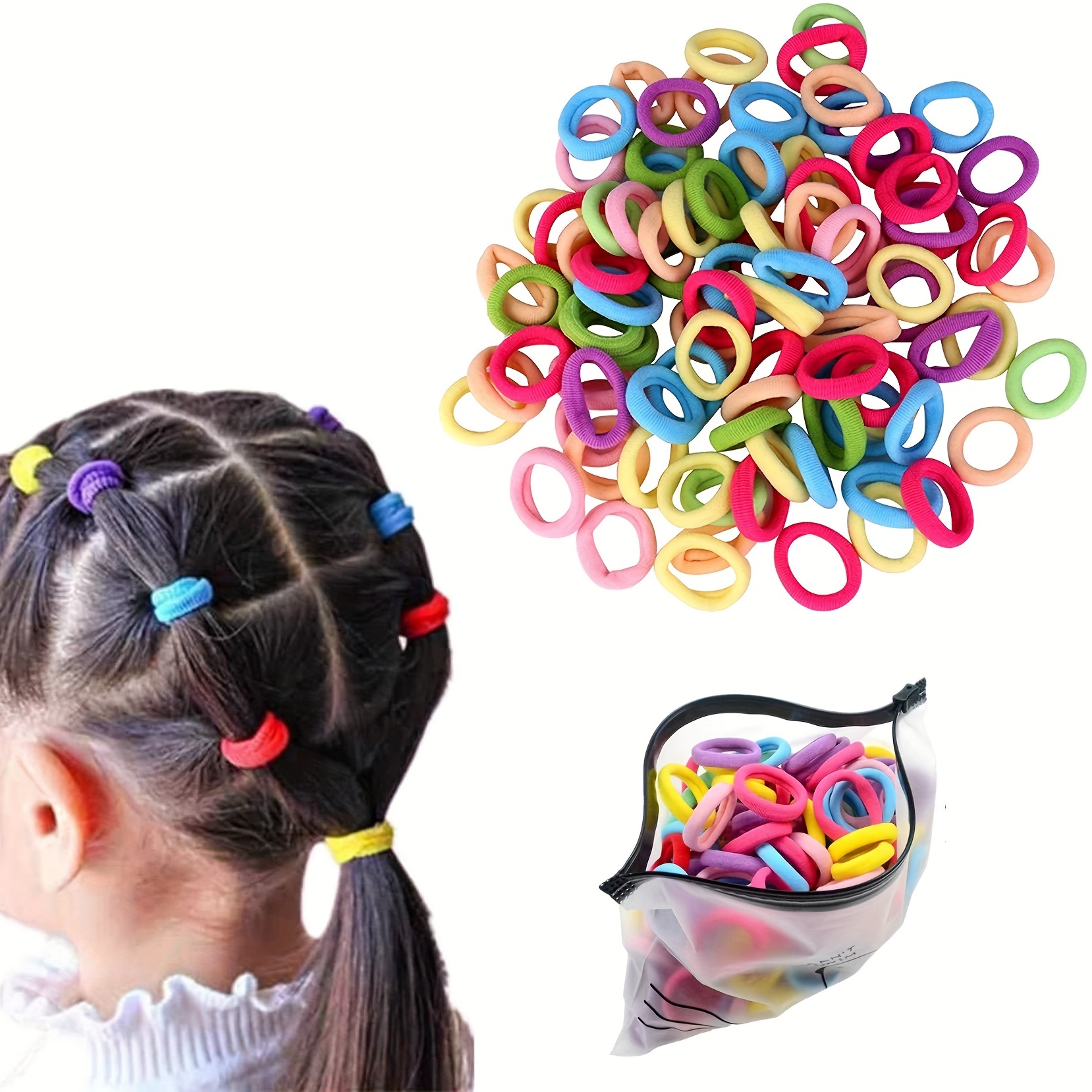 

100-pack Fabric Hair Ties - Soft Elastic Hair Bands For Ponytails, Cute Seamless Mini Hair Rings For Adults, Solid Color Hair Accessories Set For Girls 14+