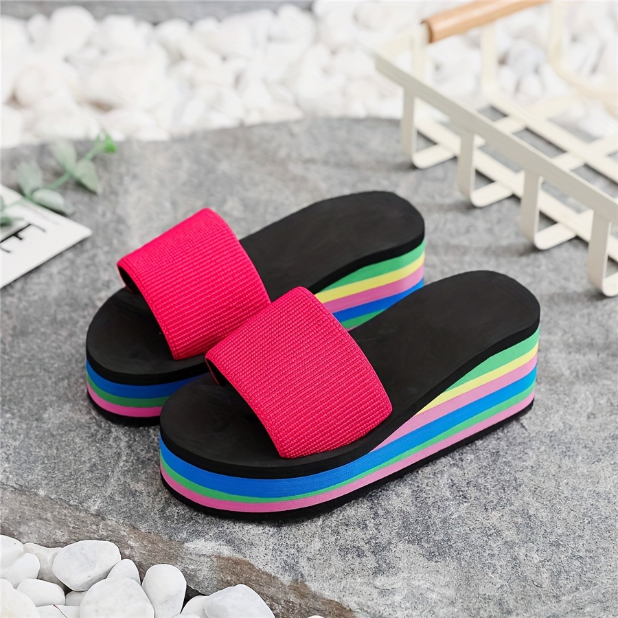 Slippers For Women Ladies Bohemian Wedges Slippers Causal Beach Shoes Flip  Flops Sandals Womens Flip Flops Size 10 Rainbow High Arch Support Flip
