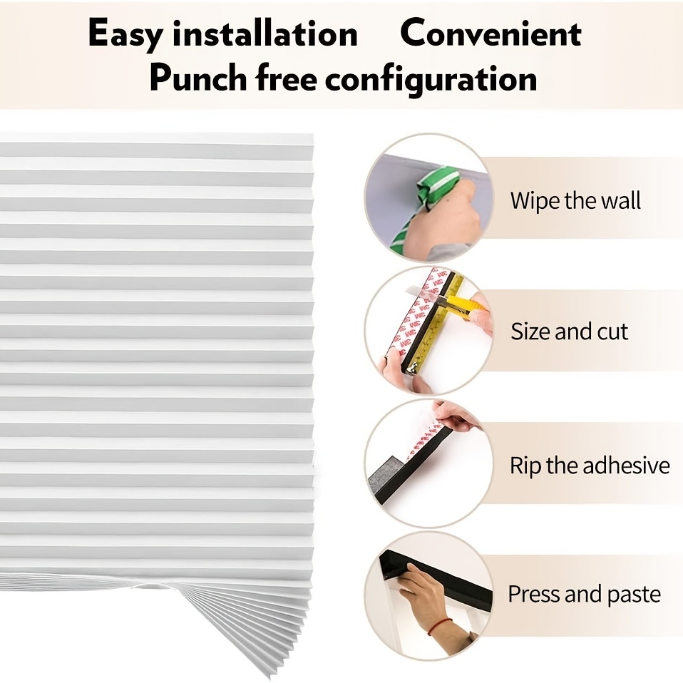 1pc Pleated Fabric Shades No Tools Temporary Window Blinds