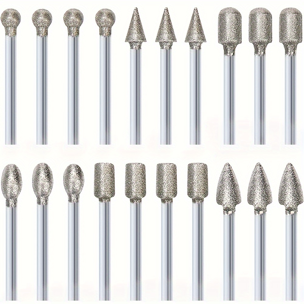 TEMU 20 Pcs Golden Diamond Coated Grinding Burs For Rotary Tools - 3mm/0.1in Shank Compatible With Most Tools - Includes 6 Different Shapes - Metal Material - No Power Required