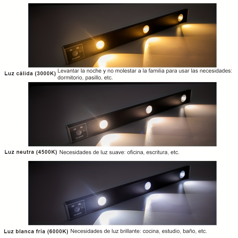 Luz Led recargable por USB con Sensor de movimiento, iluminación para  armario de cocina, barra led de 20cm, 40cm y 60CM