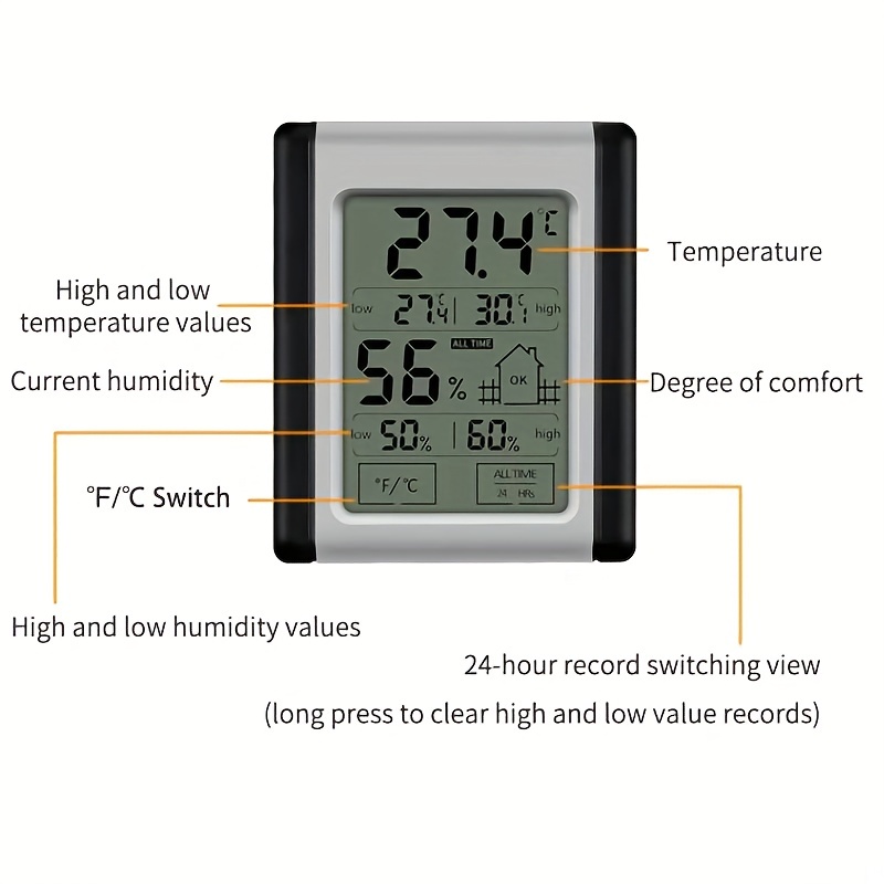 Compact Indoor Thermometer with High and Low Records