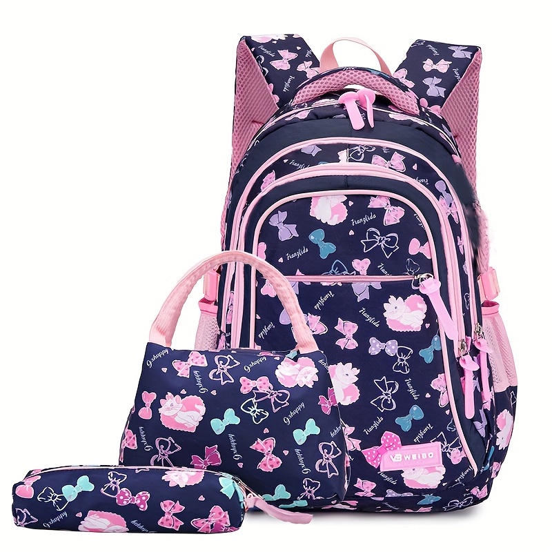 School Bags for Girls,2Pcs Bowknot Students Backpack,Elementary Princess  Bookbag Sets for School