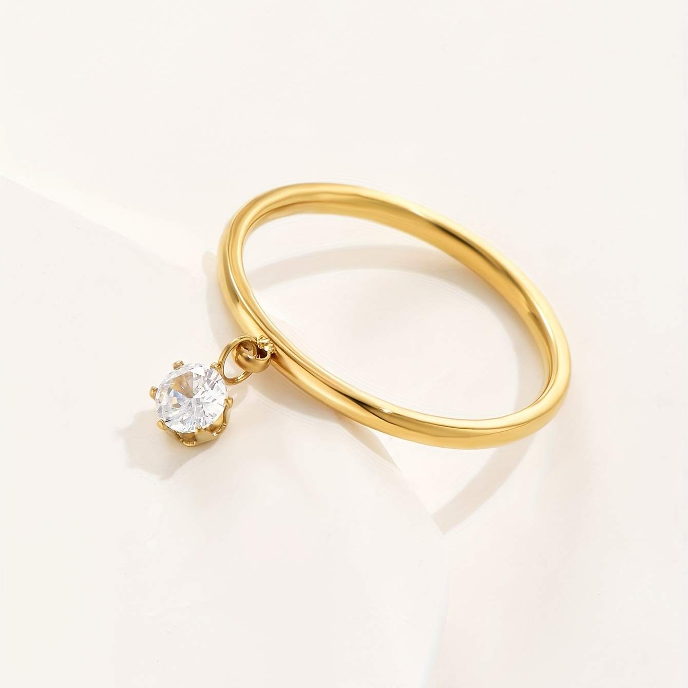 Golden Plated Circle Ring with Faux Diamond for Couples