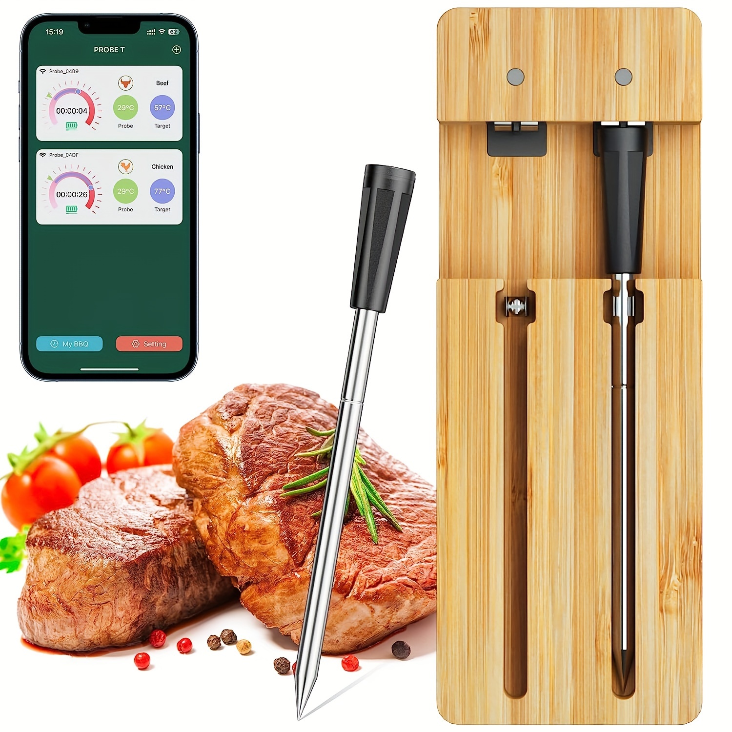 Wireless Meat Thermometer For Grilling And Smoking, Grill