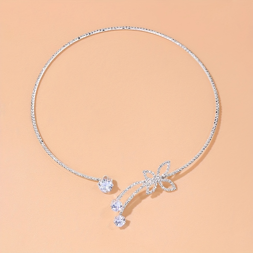 Delicate Glitter Adjustable Silver Choker Necklace, Butterfly Design