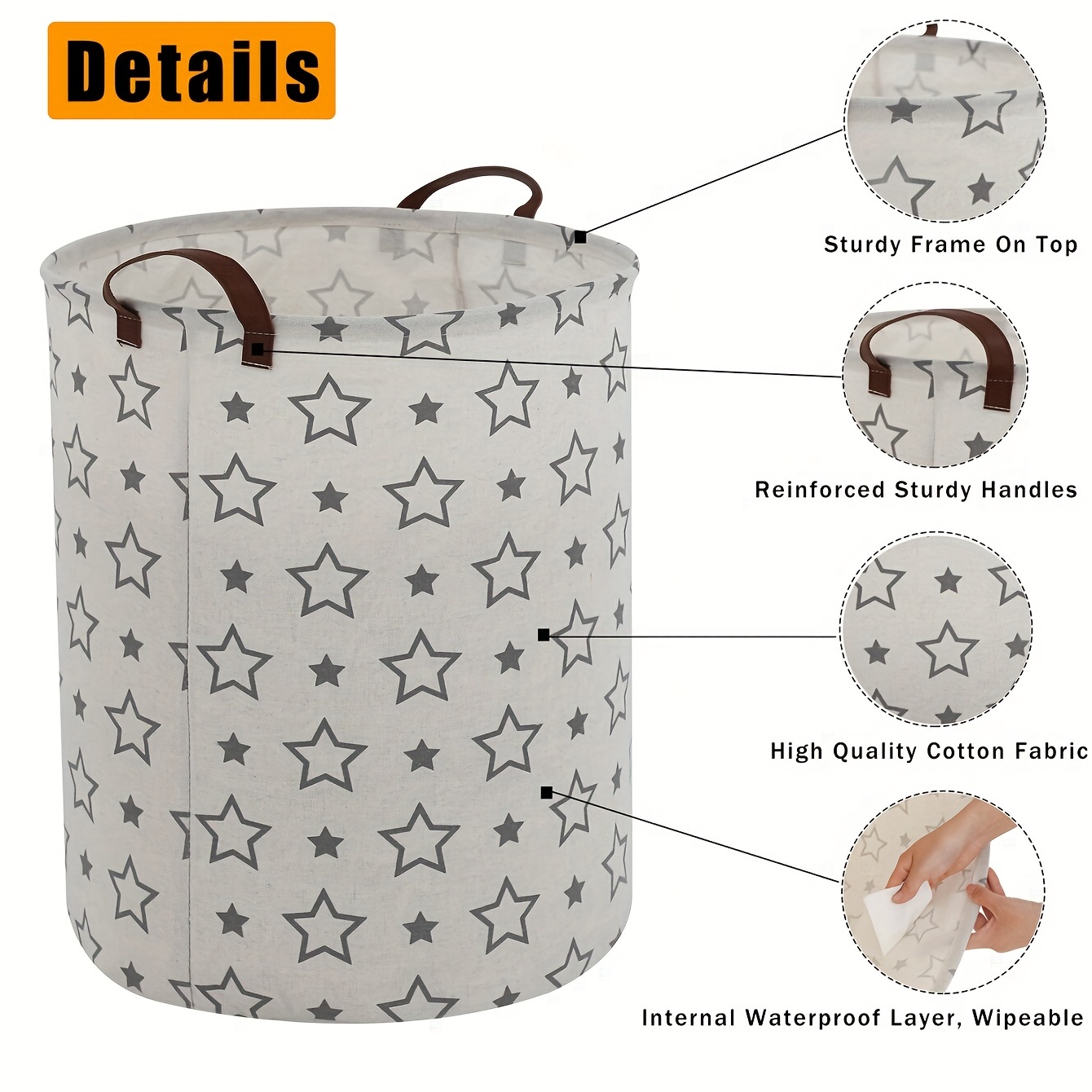 Star Printing Hamper With Drawstring And Handle, Gray Dirty Clothes Storage  Basket, Large Collapsible Laundry Basket, Round Clothes Hamper For  Bathroom, Bedroom, Living Room, Dorm, Organization And Storage Supplies -  Temu