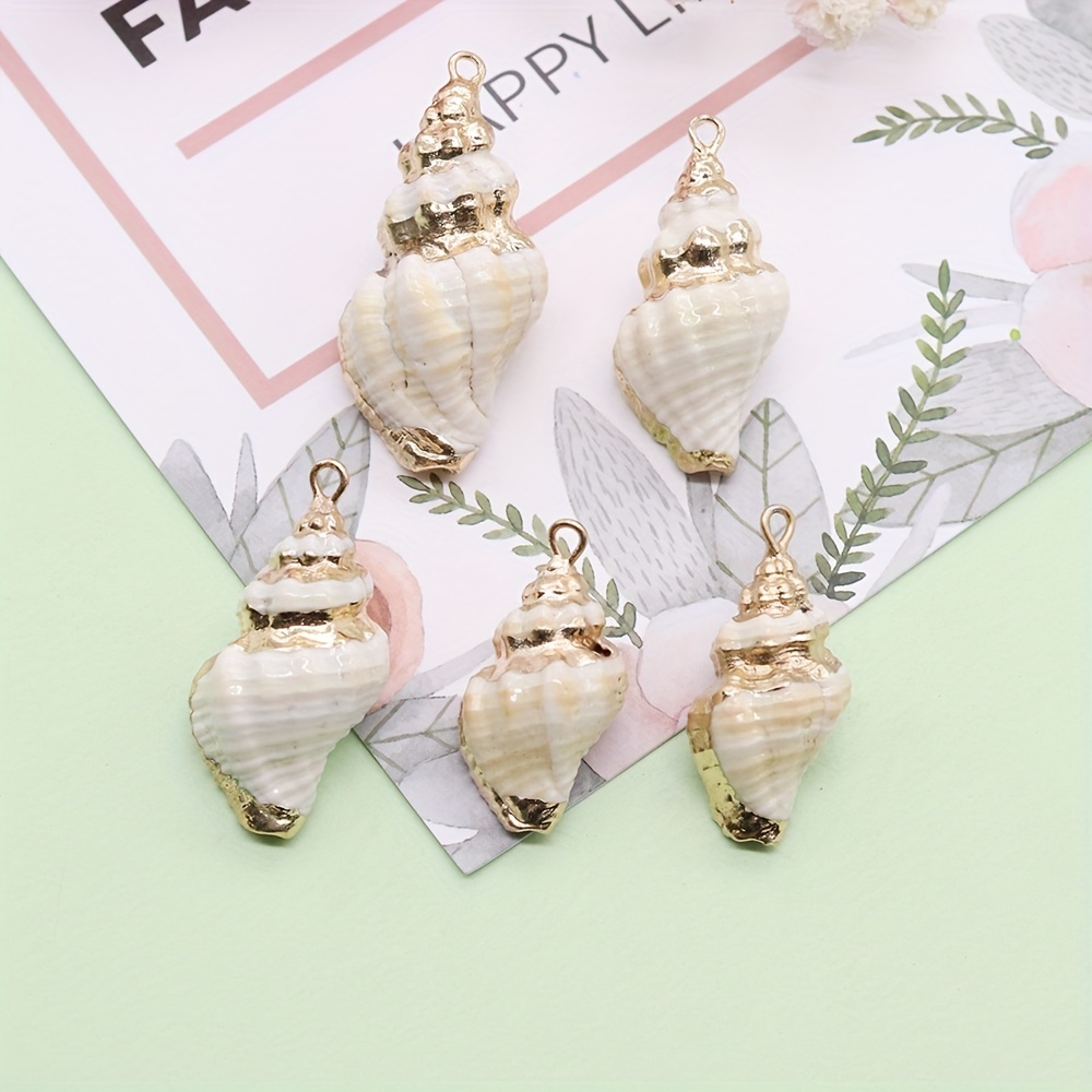 

5pcs Diy Natural Shell Gold Plated Earring Pendants Accessories Conch Seashell Ocean Style Shell Earrings Pendant Necklace Diy Jewelry Accessories