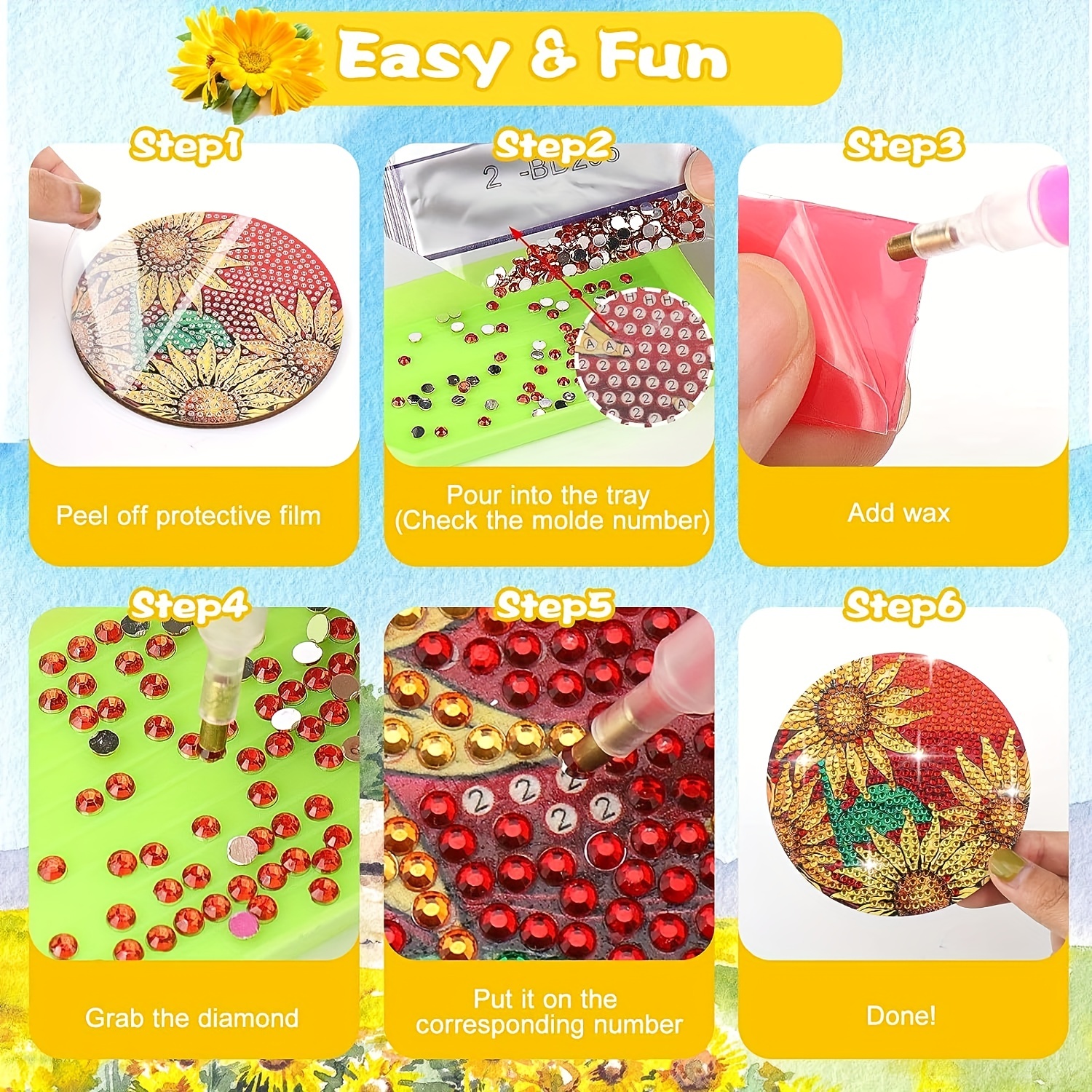 Sunflower Diamond Painting Coasters 5d Diamond Art Kits - Temu