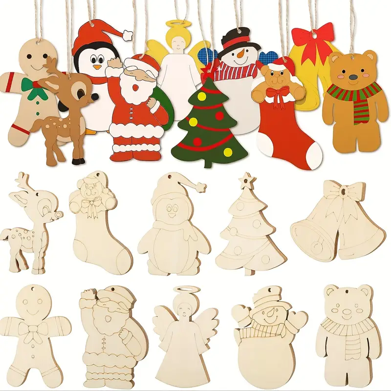 Diy Wooden Christmas Ornaments Wood Paintable Holiday - Temu