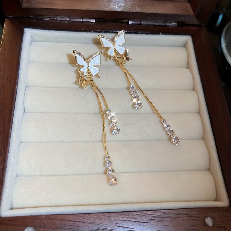 Butterfly Design Shiny Zircon Decor Dangle Earrings Elegant - Temu