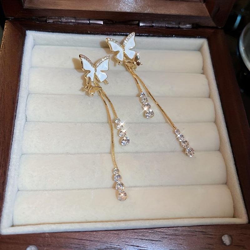 Butterfly Dangle Earrings with Zircon, 14K Plated