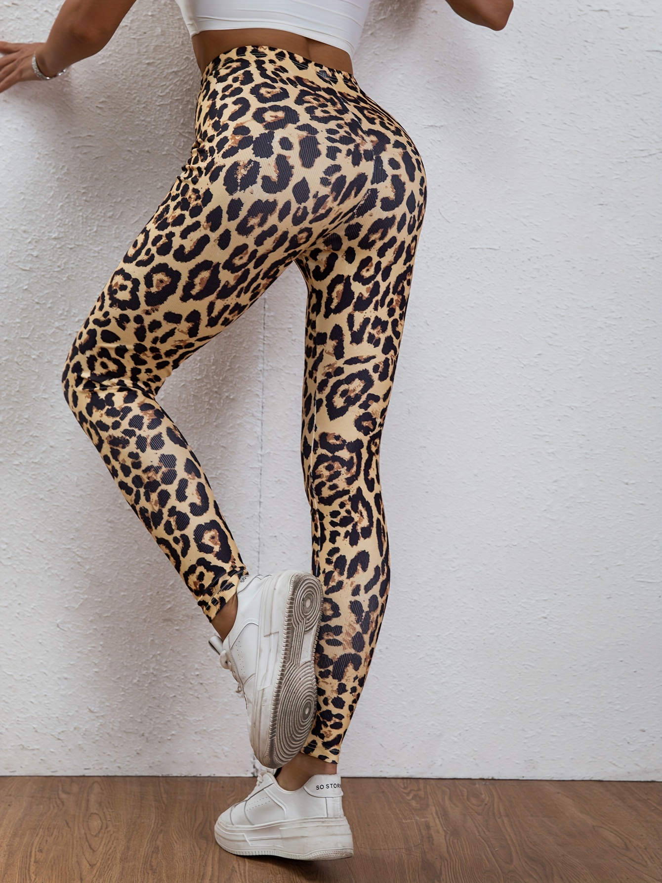 Fashion Women's High Waisted Elastic Leopard Print Fitness Running