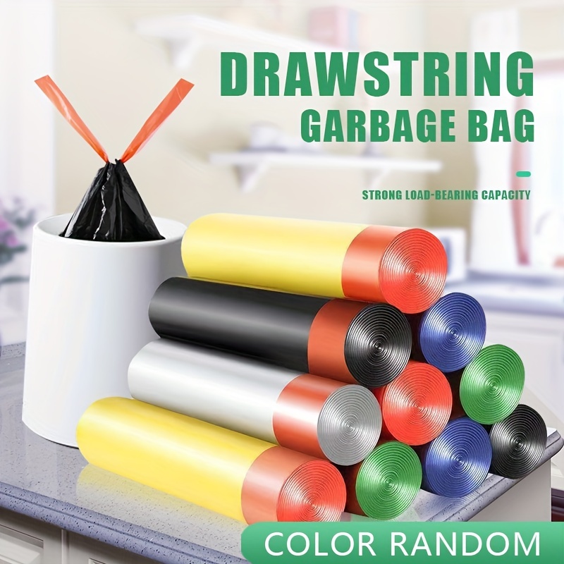 5pcs Colorful Durable Disposable Trash Bags With Drawstring Closure Home  Use Plastic Bags Easy-tie Handles (random Color)