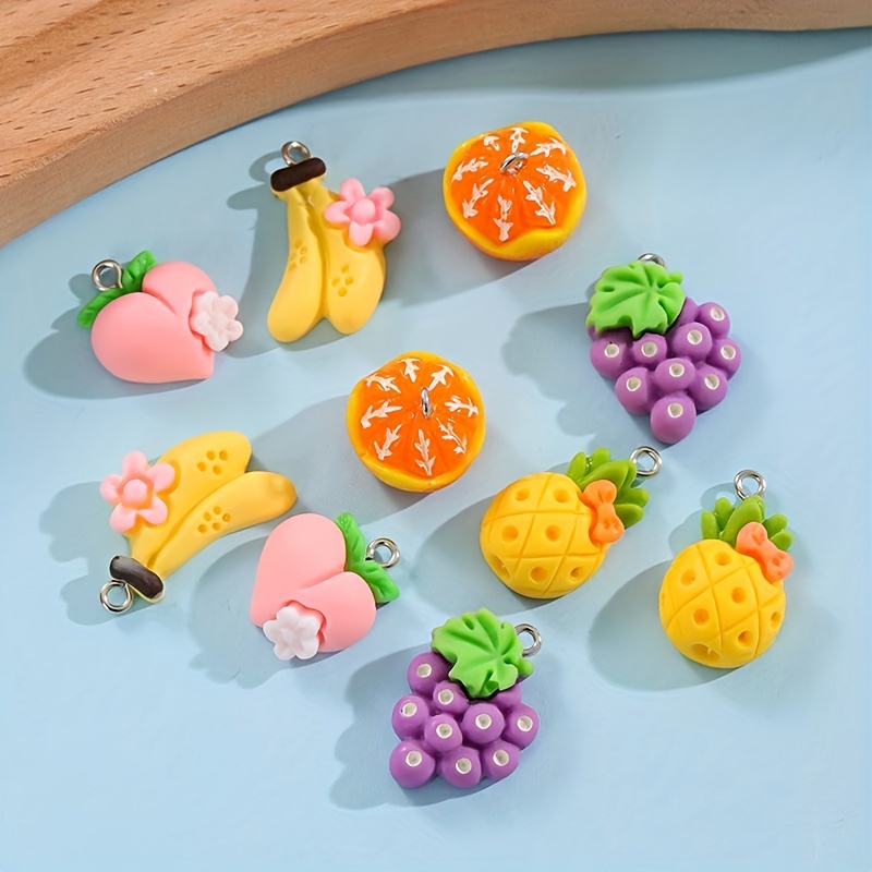 45pcs Fruit Charms Enamel Peach Grape Orange Cherry Persimmon Banana Strawberry Charm Pendant for Jewelry Making,Temu