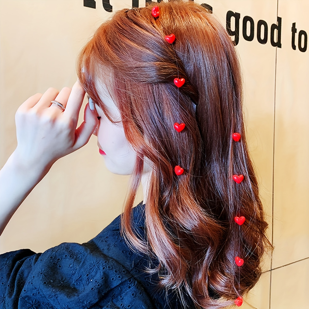 

2pcs/set Acrylic Long Tassel Red Heart Hair Clips, Invisible Snap Braiding Hair Rope, Styling Accessories For Women