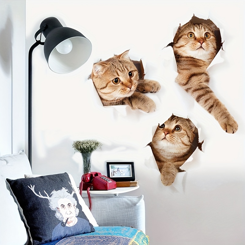 3D Break Chat Autocollant Mural Mignon Maison Animal Sticker Mural Vinyle  Art Mural Peler Et Coller Pour Chambre Chat Maison [J3409]