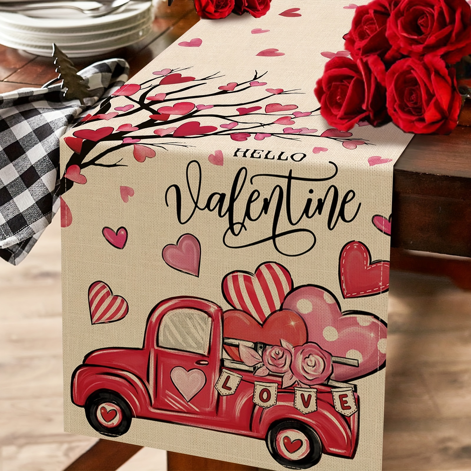 Table Runner Happy Valentines Table Runner Sweet Heart - Temu