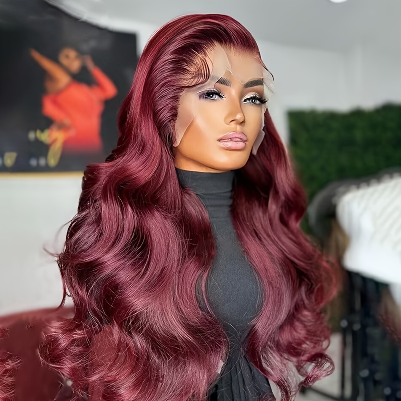 13x4 Lace Front Burgundy 99J Body Wave Human Hair Wig - 180% Density  Brazilian Hair For Women And Girls - 16-30 Inch (with Wig Caps)