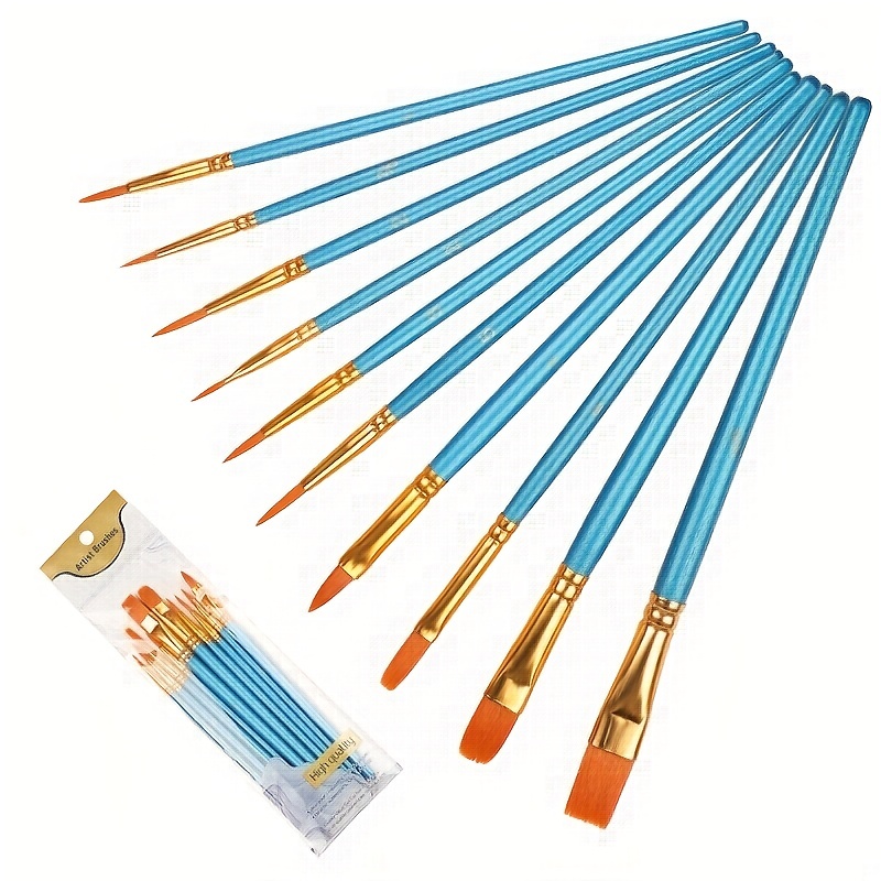 10pcs/set Bead Blue Watercolor Paint Brush Kit, Nylon Hair, Oil