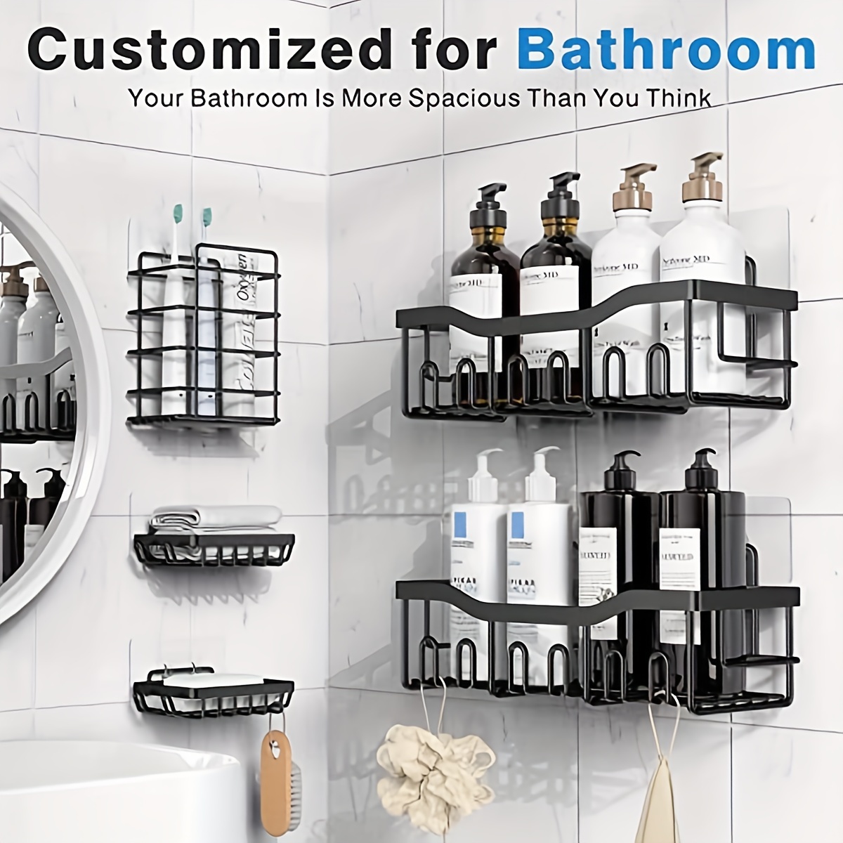 OMAIRA Shower Caddy Shower Organizer Shower Shelf, Adhesive No Drilling  Stainles