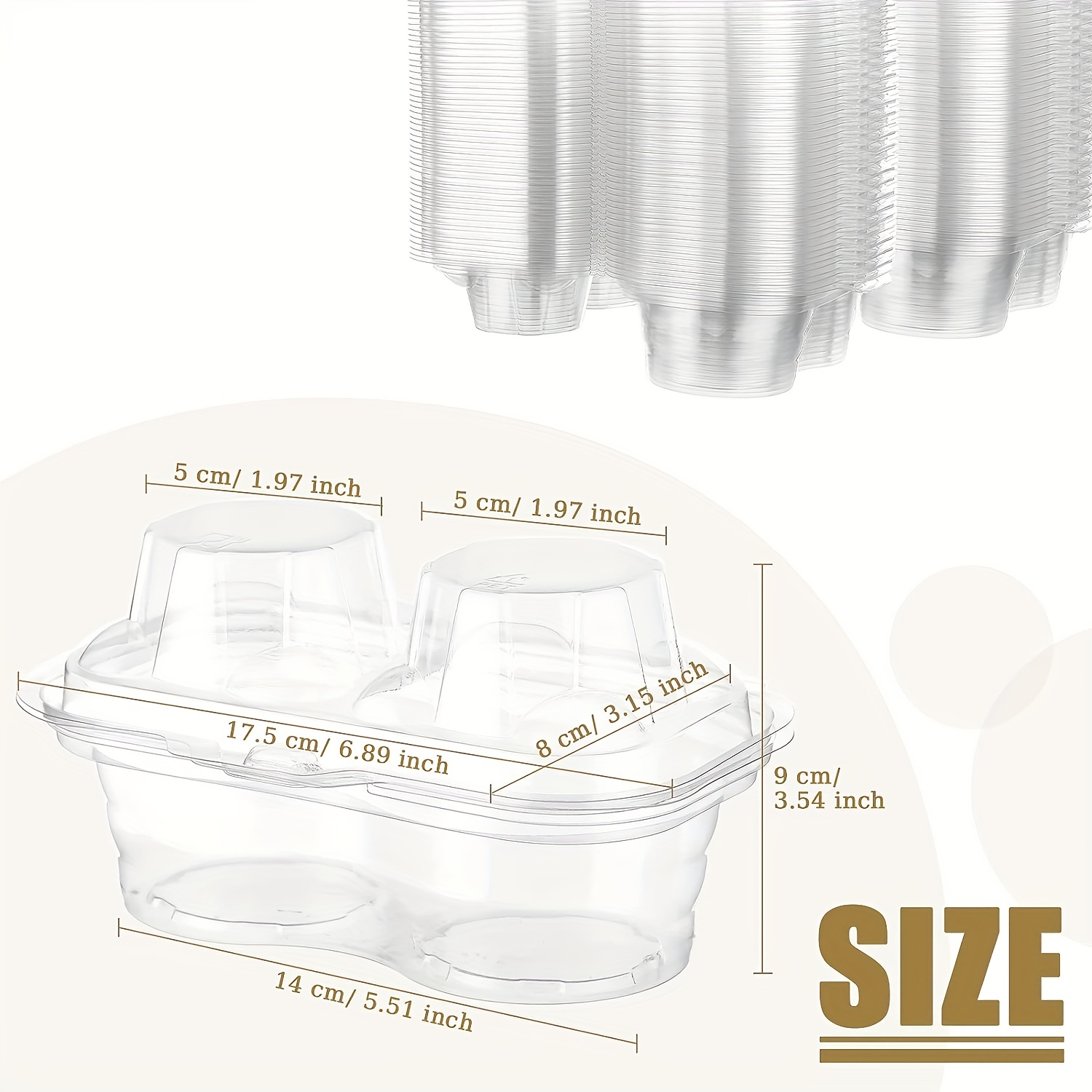 100 Pcs 2 Compartment Plastic Cupcake Containers Disposable Deep